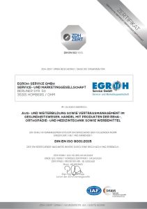EGROH-Service GmbH ISO 9001:2015 vom September 2021, gültig bis 04.04.2024